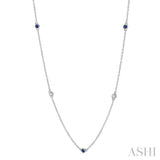 2.6 MM Sapphire and 3/8 Ctw Round Cut Diamond Precious Station Necklace in 14K White Gold