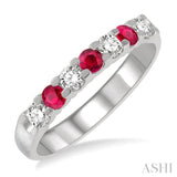 3/8 ctw Round Cut Diamond and 3MM Ruby Precious Wedding Band in 14K White Gold