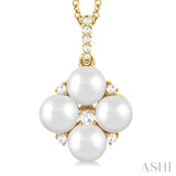 5x5 MM Round Shape Floral Cultured Pearls and 1/10 Ctw Round Cut Diamond Fashion Pendant With Chain in 10K Yellow Gold