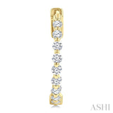 1 Ctw Inside-Out Single Prong Set Round Cut Diamond Hoop Earrings in 14K Yellow Gold