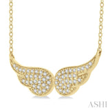 1/6 Ctw Petite Angel Wing Round Cut Diamond Fashion Pendant With Chain in 10K Yellow Gold
