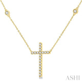 1/2 Ctw Round Cut Diamond Cross Fashion Station Necklace in 10K Yellow Gold