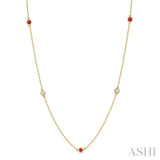 2.6 MM Ruby and 3/8 Ctw Round Cut Diamond Precious Station Necklace in 14K Yellow Gold