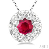 3.8 MM Ruby and 1/3 Ctw Round Cut Lovebright Diamond Precious Pendant With Chain in 14K White Gold