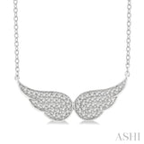 1/6 Ctw Petite Angel Wing Round Cut Diamond Fashion Pendant With Chain in 10K White Gold