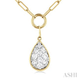 1/4 Ctw Lovebright Pear Shape Round Cut Diamond Paperclip Necklace in 14K Yellow & White Gold