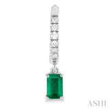 5x3 MM Emerald Cut Emerald and 1/8 Ctw Round Cut Diamond Precious Petite Fashion Huggies in 10K White Gold