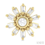 1/4 Ctw Petite Wheel Baguette and Round Cut Diamond Fashion Stud Earring in 10K Yellow Gold