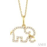 1/6 Ctw Petite Tusked Elephant Frame Round Cut Diamond Fashion Pendant With Chain in 10K Yellow Gold