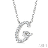 1/10 Ctw Initial 'G' Round cut Diamond Pendant With Chain in 10K White Gold
