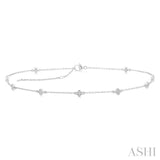 1/6 Ctw Four-Leaf Clover Round Cut Diamond Station Anklet in 10K White Gold