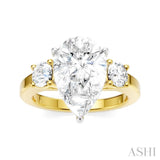 1/2 Ctw Tri-Mount Pear Shape Round Cut Diamond Semi-Mount Engagement Ring in 14K Yellow and White Gold