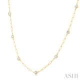 3/4 Ctw Bezel Set Round Cut Diamond Paperclip Station Necklace in 14K Yellow Gold