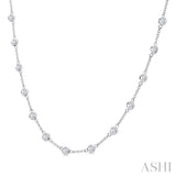 2 Ctw Bezel Set Round Cut Diamond Station Necklace in 14K White Gold