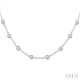 2 Ctw Bezel Set Round Cut Diamond Station Necklace in 14K White Gold