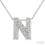 1/20 Ctw Bubble Accent Initial 'N' Round Cut Diamond Fashion Pendant With Chain in Sterling Silver