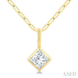 1/5 Ctw Princess Cut Bezel Set Diamond Fashion Pendant With Paperclip Chain in 14K Yellow Gold