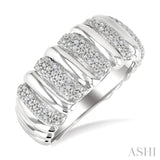 1/10 Ctw Bold Wide Ribbed Round Cut Diamond Fashion Band in Sterling Silver