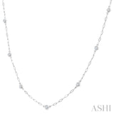 1/4 Ctw Bezel Set Round Cut Diamond Paperclip Station Necklace in 14K White Gold