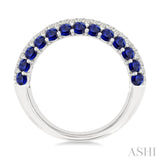 1/2 Ctw Round Cut Diamond Center and 2.4MM Sapphire Border Precious Band in 14K White Gold