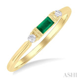4X2 MM Baguette Cut Emerald and 1/20 Ctw Round Cut Diamond Precious Fashion Ring in 10K Yellow Gold