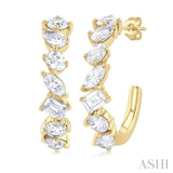 1 1/2 Ctw Scatter Mixed Diamond Cut Fashion Half Hoop Earring in 14K Yellow Gold