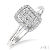 1/6 Ctw Double Halo Emerald Shape Petite Round Cut Diamond Fashion Ring in 10K White Gold