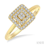 1/6 Ctw Double Halo Square Shape Petite Round Cut Diamond Fashion Ring in 10K Yellow Gold