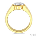 3/4 Ctw Floral Center Lovebright Round Cut Diamond Men's Ring in 10K Yellow and White Gold