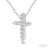 1/20 Ctw Round Cut Diamond Cross Petite Pendant in 14K White Gold with Chain