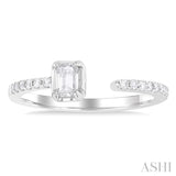 3/8 Ctw Emerald and Round Cut Diamond Fashion Open Ring in 14K White Gold