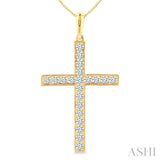 1/2 Ctw Round Cut Diamond Pave Set 1-Inch Plate Cross Pendant With Chain in 14K Yellow Gold