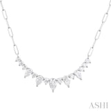 1 Ctw Smile Graduated Pear and Round Cut Diamond Paperclip Necklace in 14K White Gold