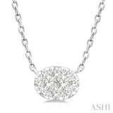 1/10 Ctw Lovebright Petite East-West Set Oval Shape Round Cut Diamond Fashion Pendant With Chain in 10K Yellow and White Gold