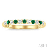 1.75 MM Emerald and 1/6 Ctw Round Cut Diamond Precious Wedding Band in 14K Yellow Gold