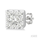 1/6 Ctw Lovebright Petite Square Shape Round Cut Diamond Fashion Stud Earring in 10K Yellow and White Gold