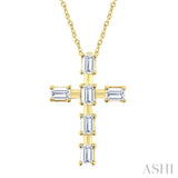 1/2 Ctw Cross Emerald Cut Diamond Fashion Pendant With Chain in 14K Yellow Gold