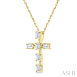 1/2 Ctw Cross Emerald Cut Diamond Fashion Pendant With Chain in 14K Yellow Gold
