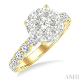 2 Ctw Lovebright Circular Shaped Round Cut Diamond Engagement Ring in 14K Yellow and White Gold