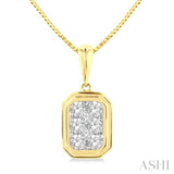 1/3 Ctw Lovebright Emerald Shape Round Cut Diamond Fashion Pendant With Chain in 14K Yellow and White Gold