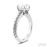 1/20 Ctw Oval Shape Round Cut Diamond Semi-Mount Engagement Ring in 14K White Gold