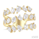 2 1/3 Ctw Mixed Pear and Emerald Cut Diamond Fashion Wrap Ring in 14K Yellow Gold