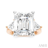 1 1/10 Ctw Emerald Shape Trillion and Round Cut Diamond Semi-Mount Engagement Ring in 14K Rose and White Gold