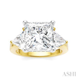 1 1/10 Ctw Princess Shape Trillion Cut & Round Cut Diamond Semi-Mount Engagement Ring in 14K Yellow and White Gold