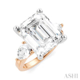 1 Ctw Tri-Mount Emerald Shape Center Pear and Round Cut Diamond Semi Mount Engagement Ring in 14K Rose and White Gold