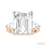 1 Ctw Tri-Mount Emerald Shape Center Pear and Round Cut Diamond Semi Mount Engagement Ring in 14K Rose and White Gold