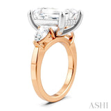 1 Ctw Tri-Mount Emerald Shape Center Pear and Round Cut Diamond Semi Mount Engagement Ring in 14K Rose and White Gold