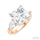 1 Ctw Tri-Mount Princess Shape Center Pear and Round Cut Diamond Semi Mount Engagement Ring in 14K Rose and White Gold