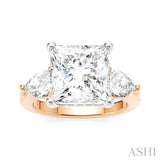 1 Ctw Tri-Mount Princess Shape Center Pear and Round Cut Diamond Semi Mount Engagement Ring in 14K Rose and White Gold