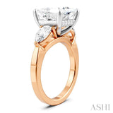 1 Ctw Tri-Mount Princess Shape Center Pear and Round Cut Diamond Semi Mount Engagement Ring in 14K Rose and White Gold